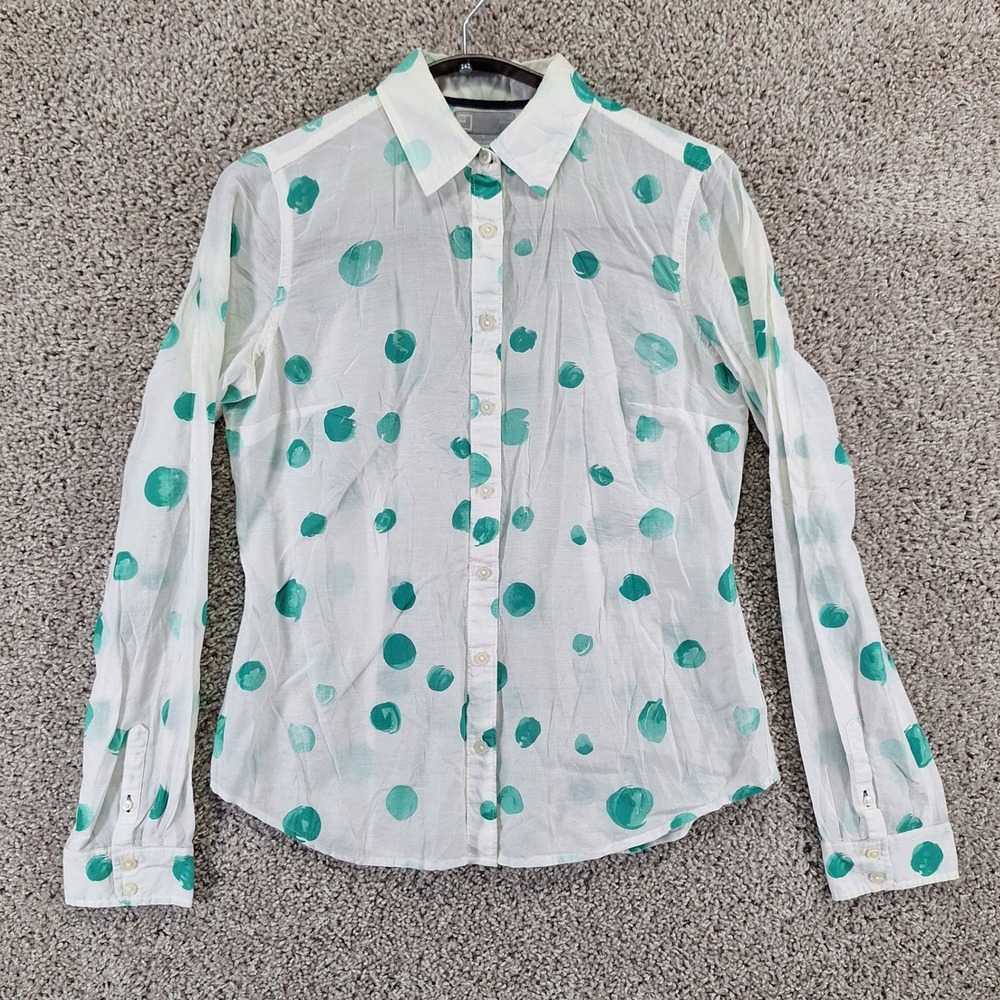 JCP Button Down Womens S White Polka Dot Silk Blend Long Sleeve Preppy Workwear